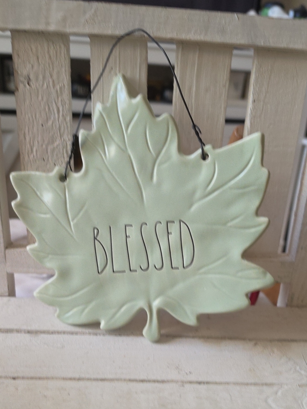 Rae Dunn Leaf Shaped "BLESSED" Wall Hanging - Mint Green
